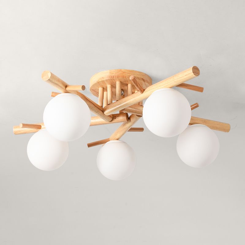 Luminaire de plafond en forme de globe en bois, luminaire de style moderne, beige