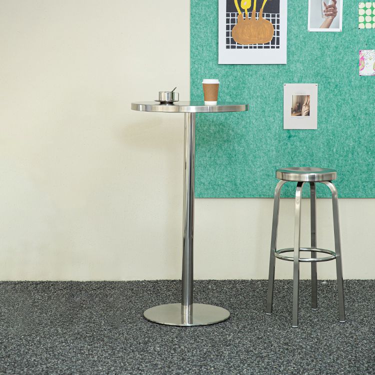 Silver Glossy Brushed Barstool Stainless Steel Outdoor Bar Stool with Round Seat 1 Piece