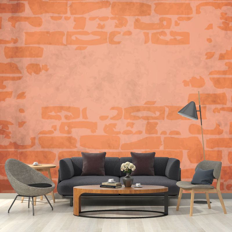 Orange Brick Look Wallpaper Murals Stain Resistant Rustic Living Room Wall Covering