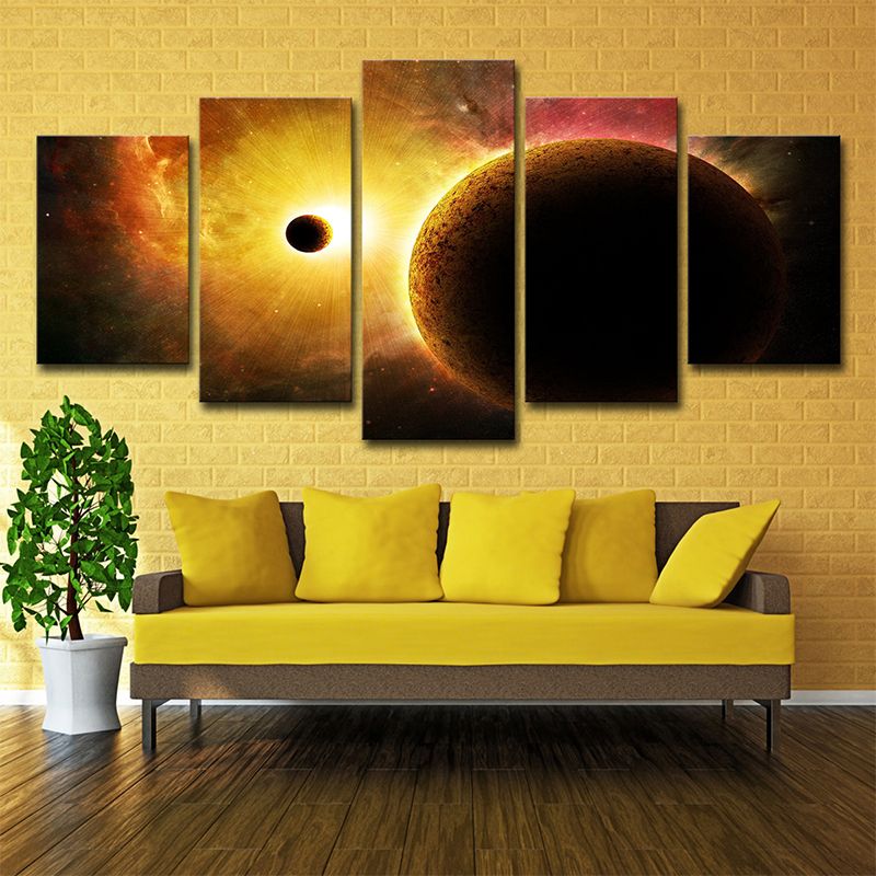 Yellow Planets Canvas Print Multi-Piece Sci-Fi Children Bedroom Wall Art Decor