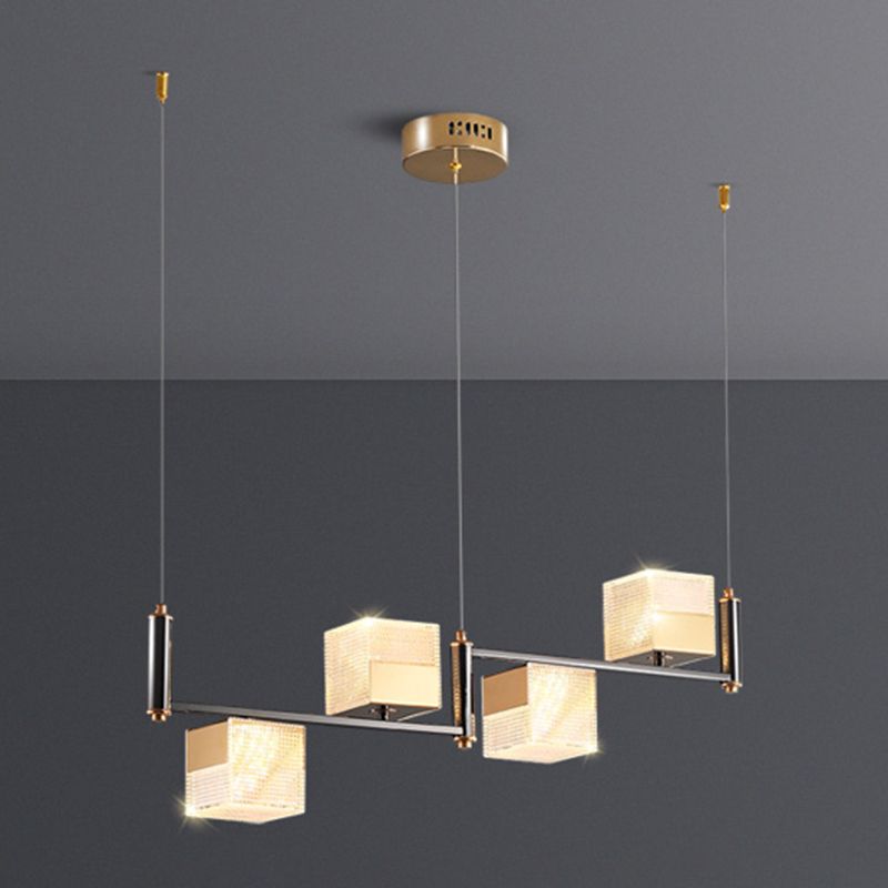4-Light Cube Island Lights Contemporary Acrylic Island Ceiling Light