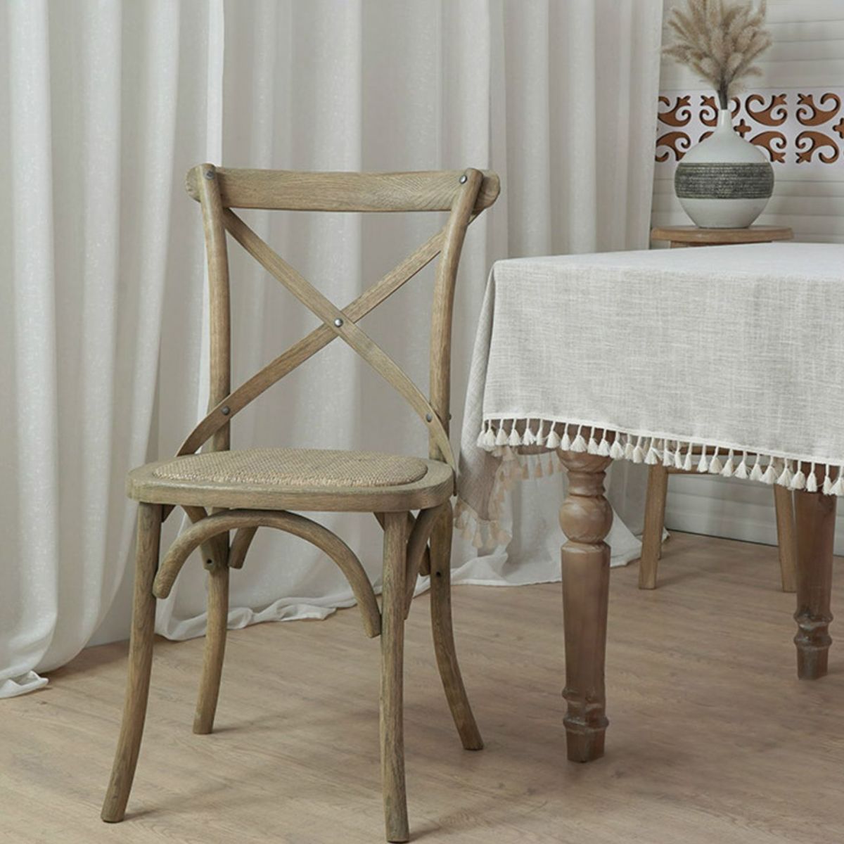 Bentwood Armless Dining Chairs Oak Cross Back Side Chair with Wood Legs