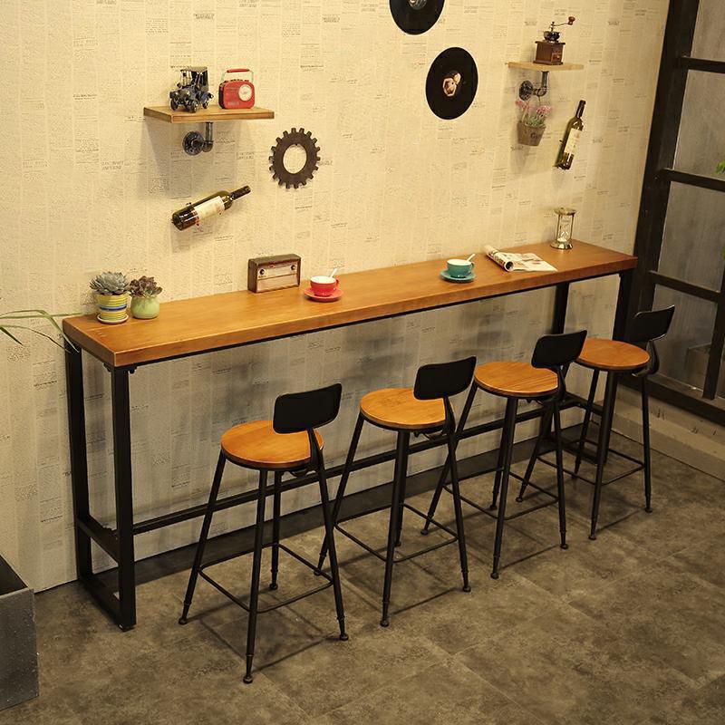 Industrial Bar Table Set 1/5/9 Pieces Rectangle Wood Counter Table with Stools for Bar