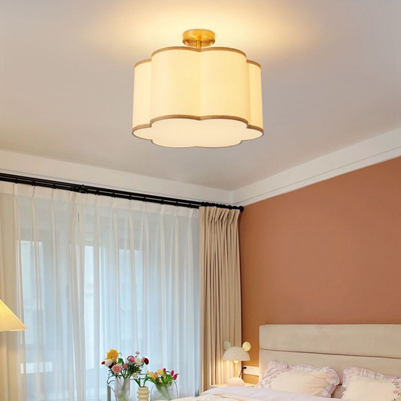 American Style Ceiling Light Geometry Shape Ceiling Lamp with Fabric Shade for Living Room