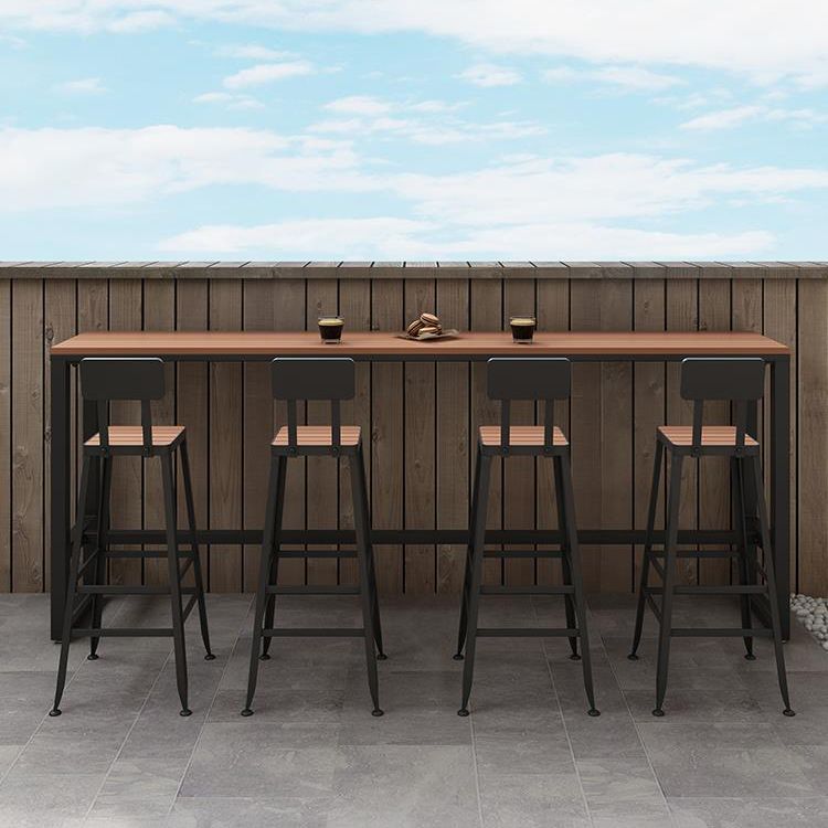 Industrial Rectangle Patio Table Fuax Wood Water Resistant Bar Table