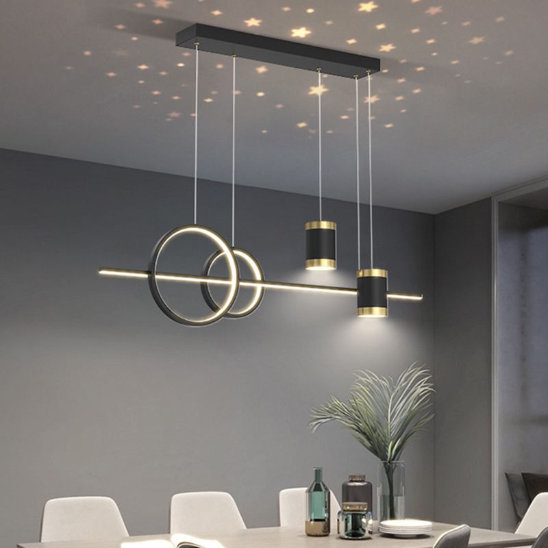 5-Light Contemporary Black/Golden Island Lighting LED Metal Ceiling Light for Dining Room