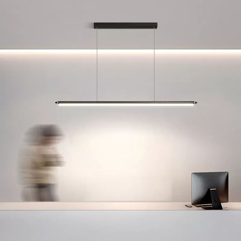 Modern Metal Island Light Linear 1-Head Restaurant Hanging Lamp with Acrylic Shade