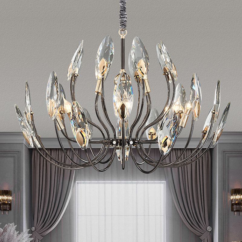 Black Branch Pendant Light in Traditional Luxury Style Stainless-Steel Chandelier with Crystal Shade