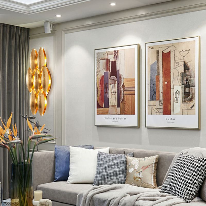 Brass Geometric LED Wall Sconce in Modern Luxury Style Wrought Iron Wall Lamp for Interior Spaces