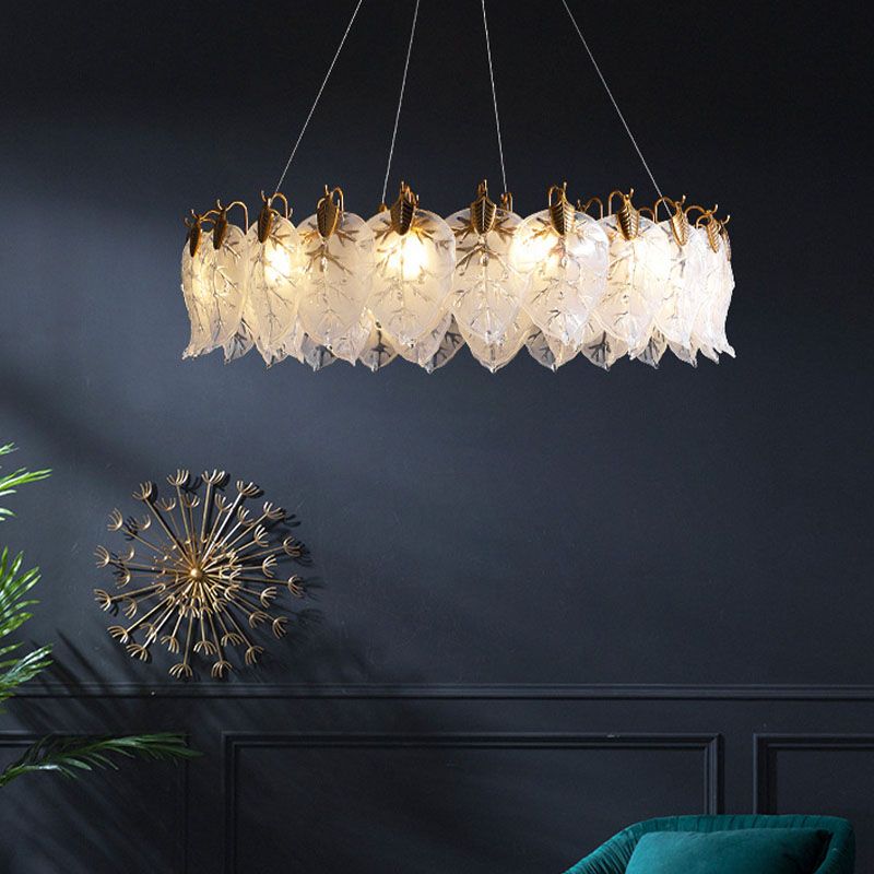 Leaf Chandelier Light Fixture Modern White Glass Pendant Lighting for Restaurant