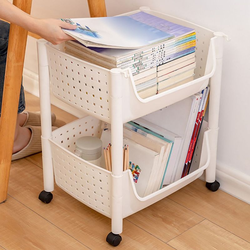 Plastic Standard Bookcase Contemporary Style Open Back Bookshelf with Wheels