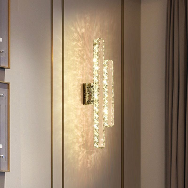 Rectangle Living Room LED Wall Mount Light K9 Crystal Simplicity Wall Light Fixture in Stainless-Steel