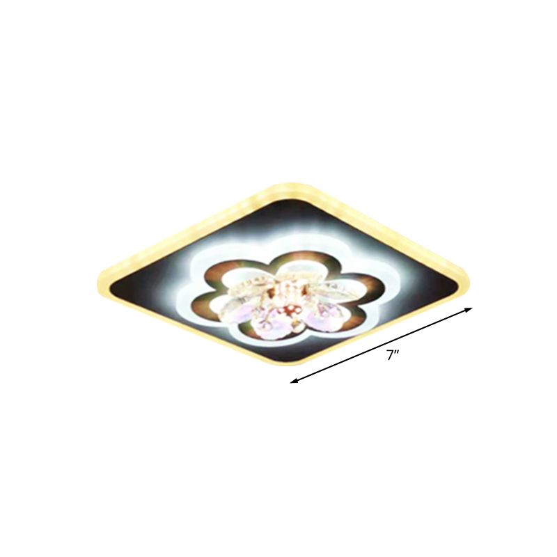 Contemporary Floral Flush Lighting Acrylic LED Foyer Flush Lamp in White with Crystal Accent