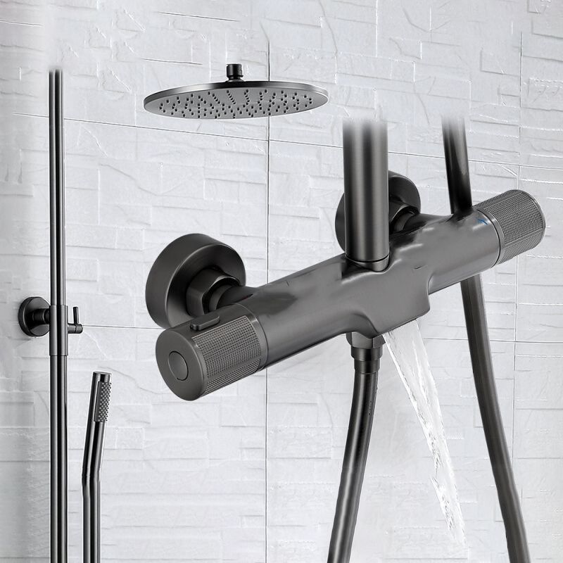 Wall Mounted Shower System Grey Knob Handle Shower System with Hand Shower