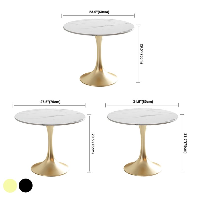 Round Tulip Base Luxury Dining Table White Tone Fixed Table with Sintered Stone