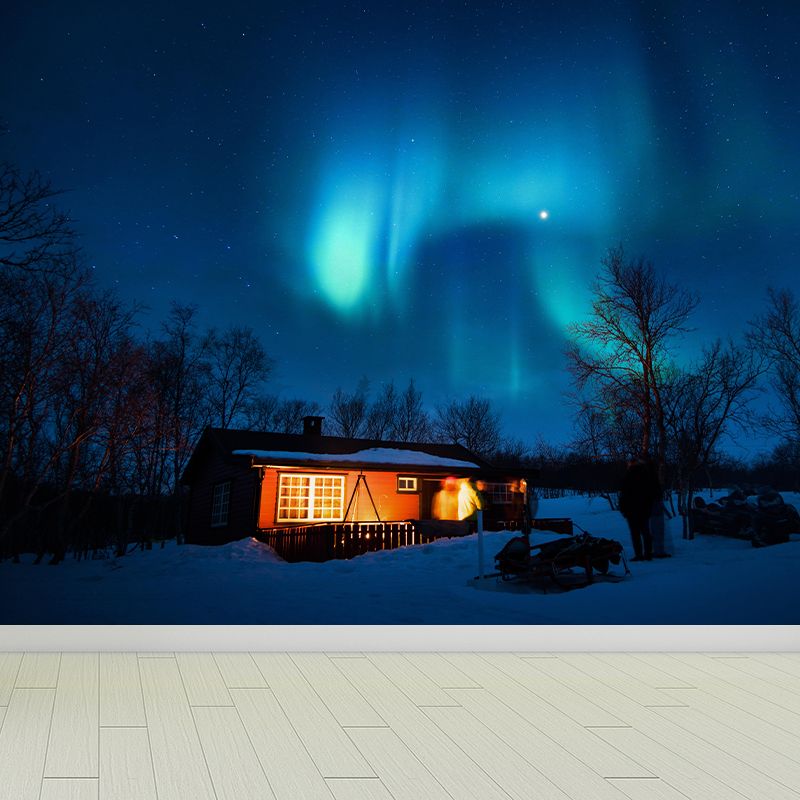 Contemporary Mural with Aurora Pattern Moisture Resistant Wall Covering for Wall Decor