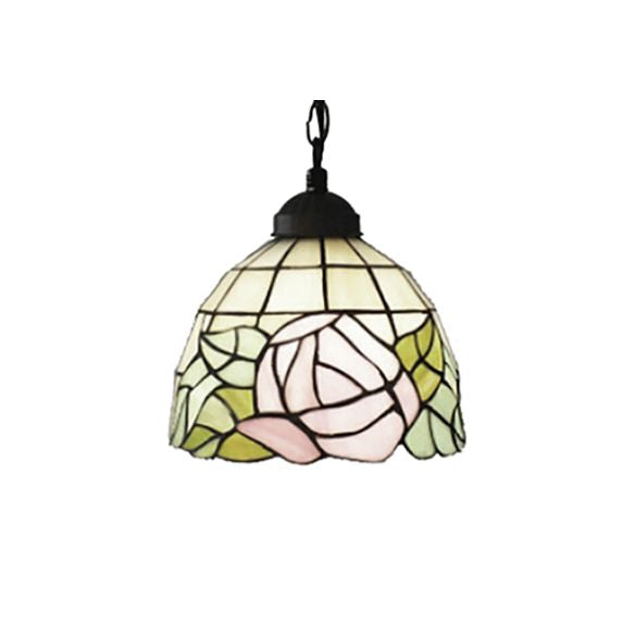 Pink-White/Green-pink Handcrafted Art Glass Domed Ceiling Light Tiffany 1 Bulb Hanging Light Kit with Adjustable Metal Chain