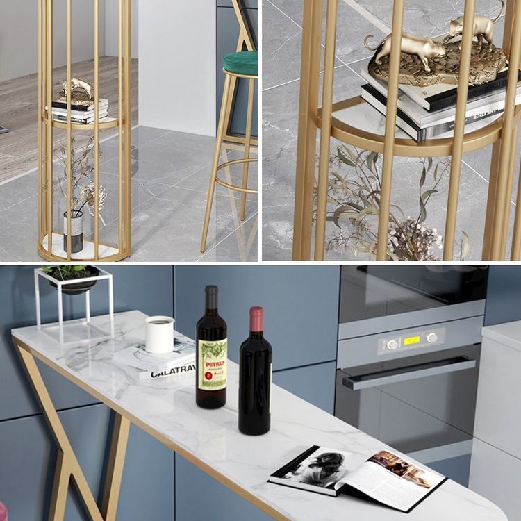 1/3 Pieces Glam Iron Bar Table Set Sintered Stone Top Bistro Set with Shelf