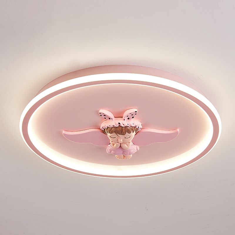 Children's Room Flush Mount Ceiling Light Modern Cartoon Cute Girl Bedroom Princess Room Net Red Angel Pink Round Lamps