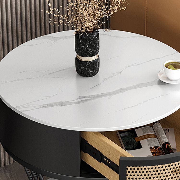 Modernistic Metal Frame End Table Slate Top Round Side End Table