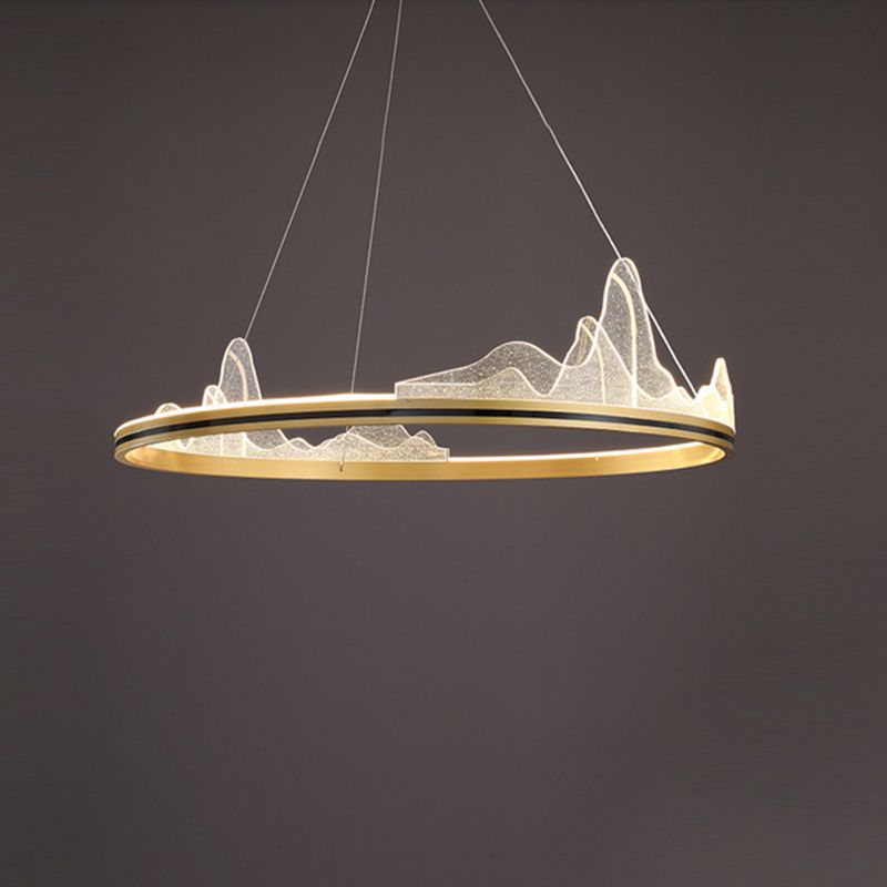 Orbicular Hanging Ceiling Light, Luxurious Acrylic Single Light Hanging Light Fixtures in Gold