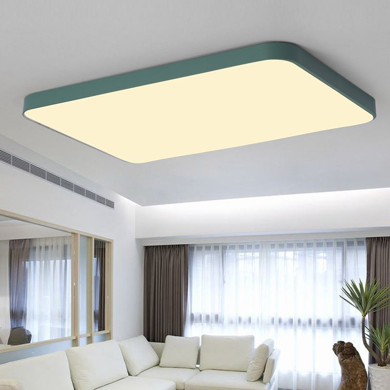 Quadrangle Flush Mount Fixture Macaron Style Metal Living Room LED Ceiling Light