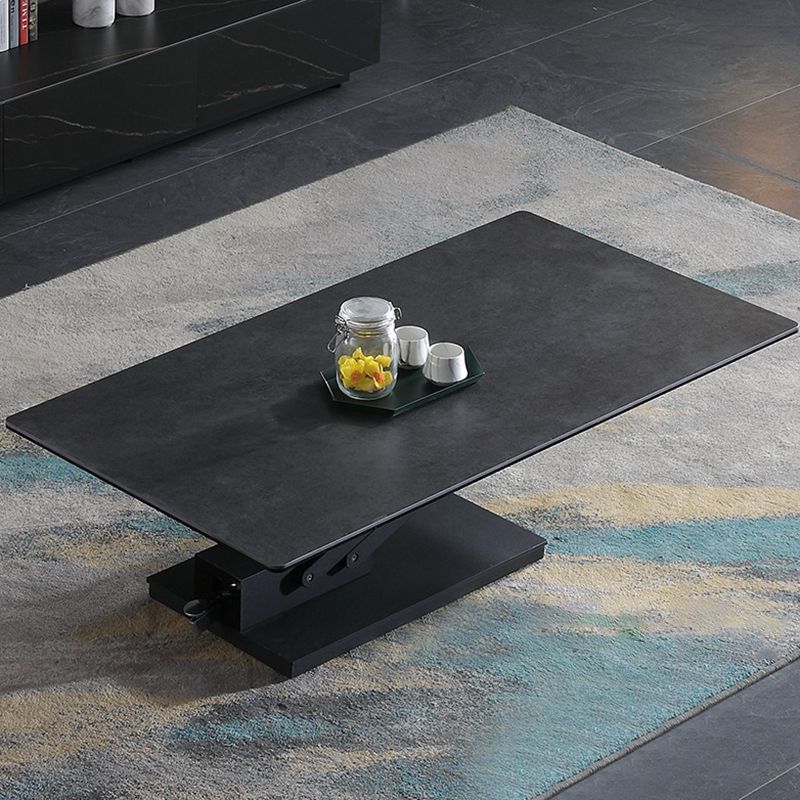 Modern Solid Color Metal Single Foot Base Slate Square Coffee Table