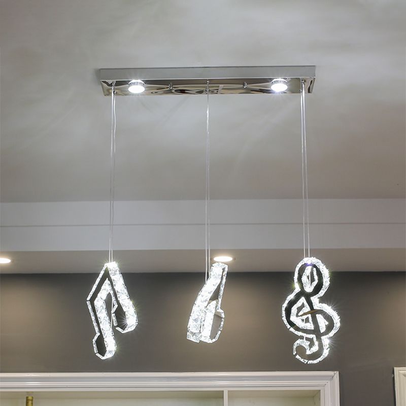 Muzieknotitie Suspensie Licht Minimalisme Gesneden kristal LED roestvrijstalen meervoudige lamp hanger