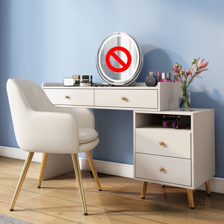 Glam Wood Vanity Makeup Dressing Table Set Beige Vanity Desk with 4 Drawers