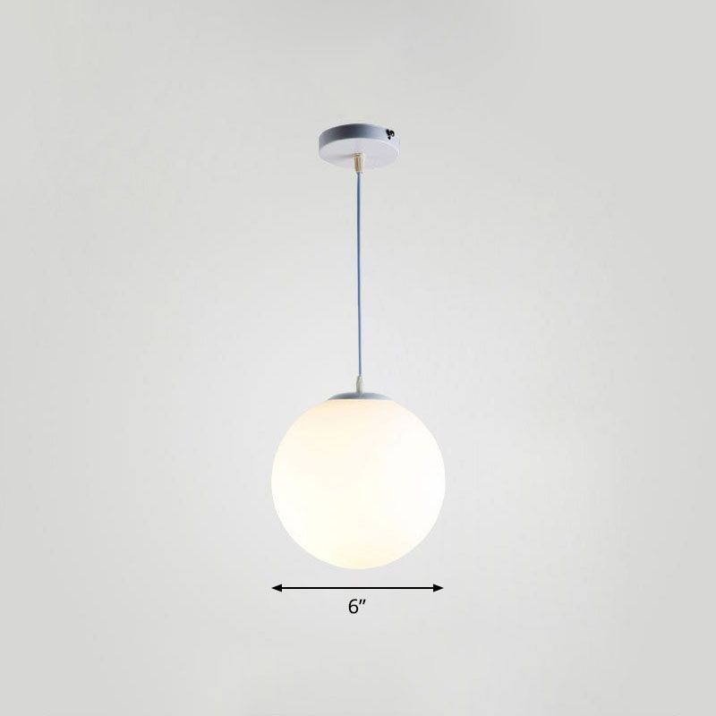 Single Restaurant Hanging Light Minimalist White Ceiling Lamp with Sphere Opal Glass Shade