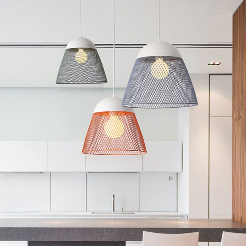 1 Bulb Wire Mesh Pendant Lamp with Dome Shade Metallic Nordic Living Room Suspended Light in Blue/Green/Orange