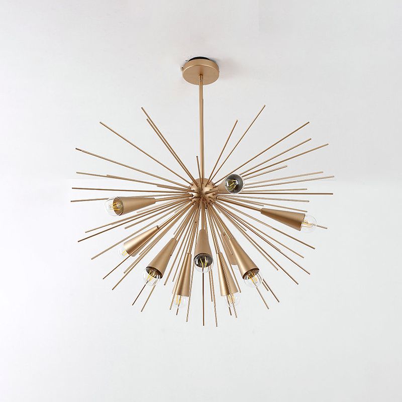 Metal Sea Urchin Hanging Lamp Kit Modernism 10 Bulbs Brass Pendant Chandelier for Living Room