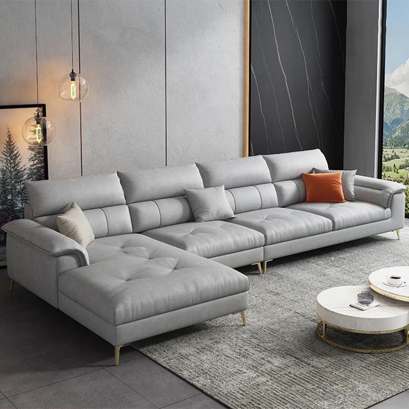 Sewn Pillow Back Sofa & Chaise 137.8" W x 70.87" D x 35.43" H Faux Leather Sofa