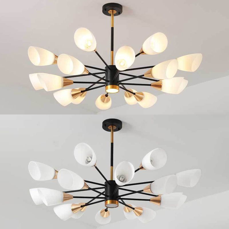 Modern Simplicity Spoke-Like Pendant Chandelier White Glass Hanging Light Fixture for Restaurant