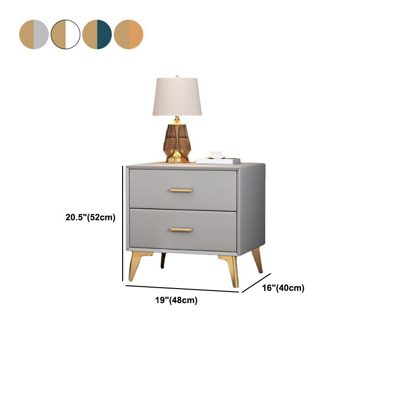 Rectangular Two Drawer Nightstand Modern Night Table with Metal Legs