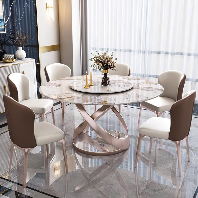 Contemporary Round Pedestal Dining Table Stone Matte Finish Table