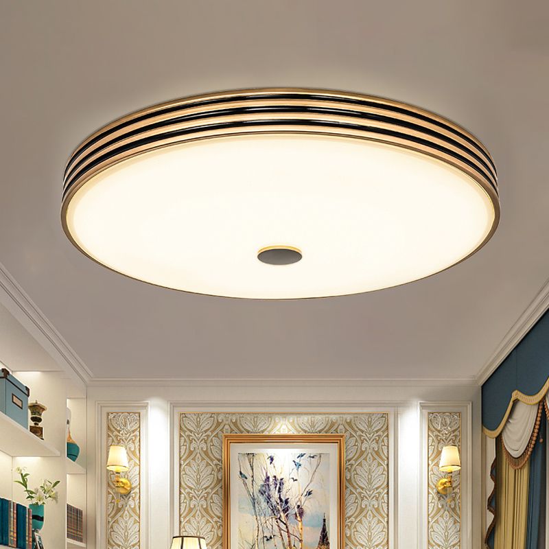Crema Vetro Drum Soffitto Flush Tradizionale 11 "/15 "/19" W LED Camera da letto Flush Montaggio Lampada in Oro