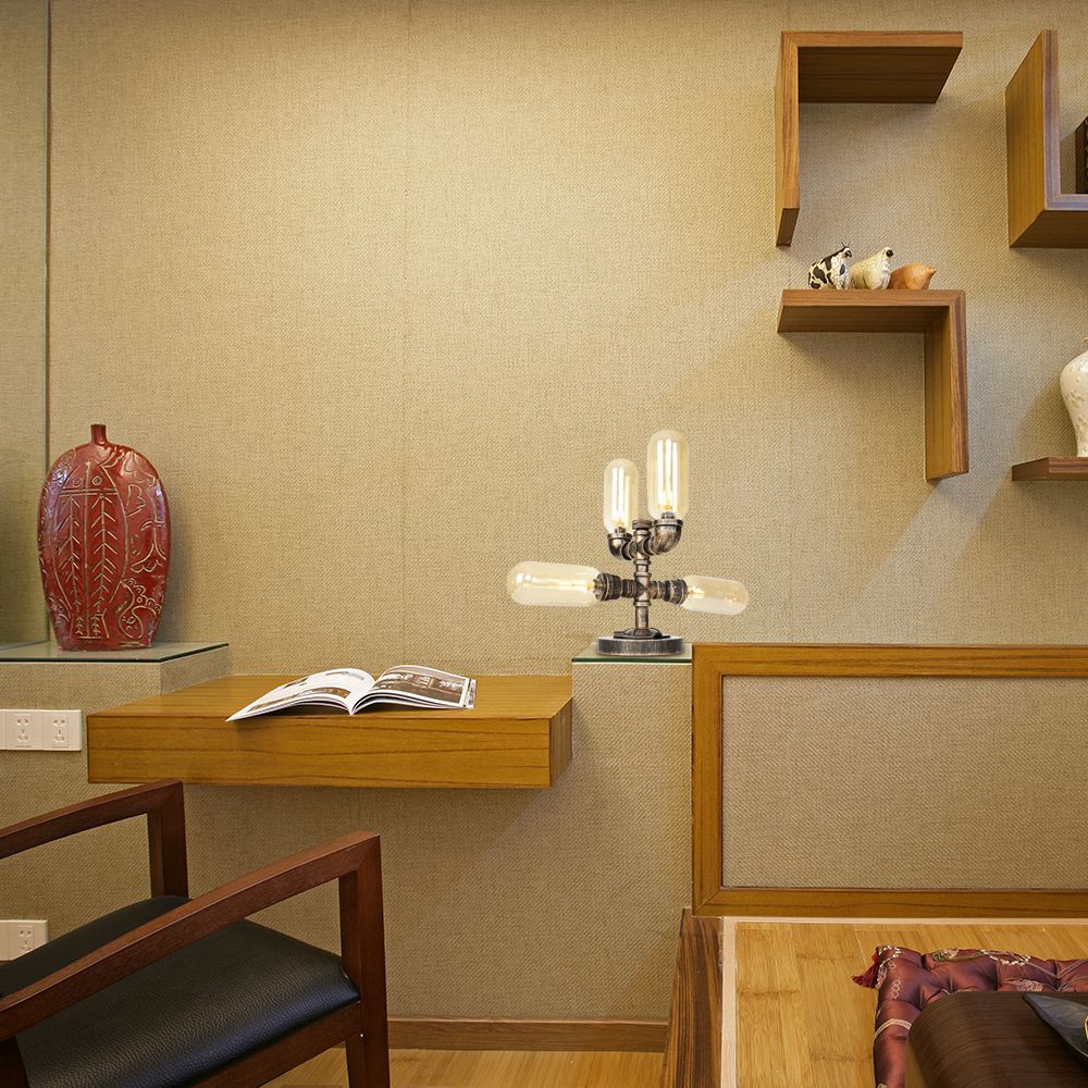 4 Bulbs LED Table Lighting Vintage Capsule Shade Amber/Clear Glass Nightstand Lamp for Bedroom