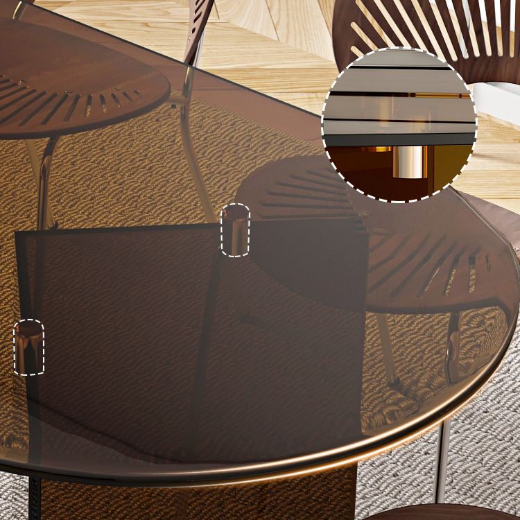 Contemporary Dining Table Tempered Glass Dining Table with Double Pedestal for Dining