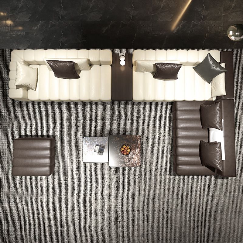 Mid Century Genuine Leather Sectional Sofa 24" H Square Arm Sofa with Storage