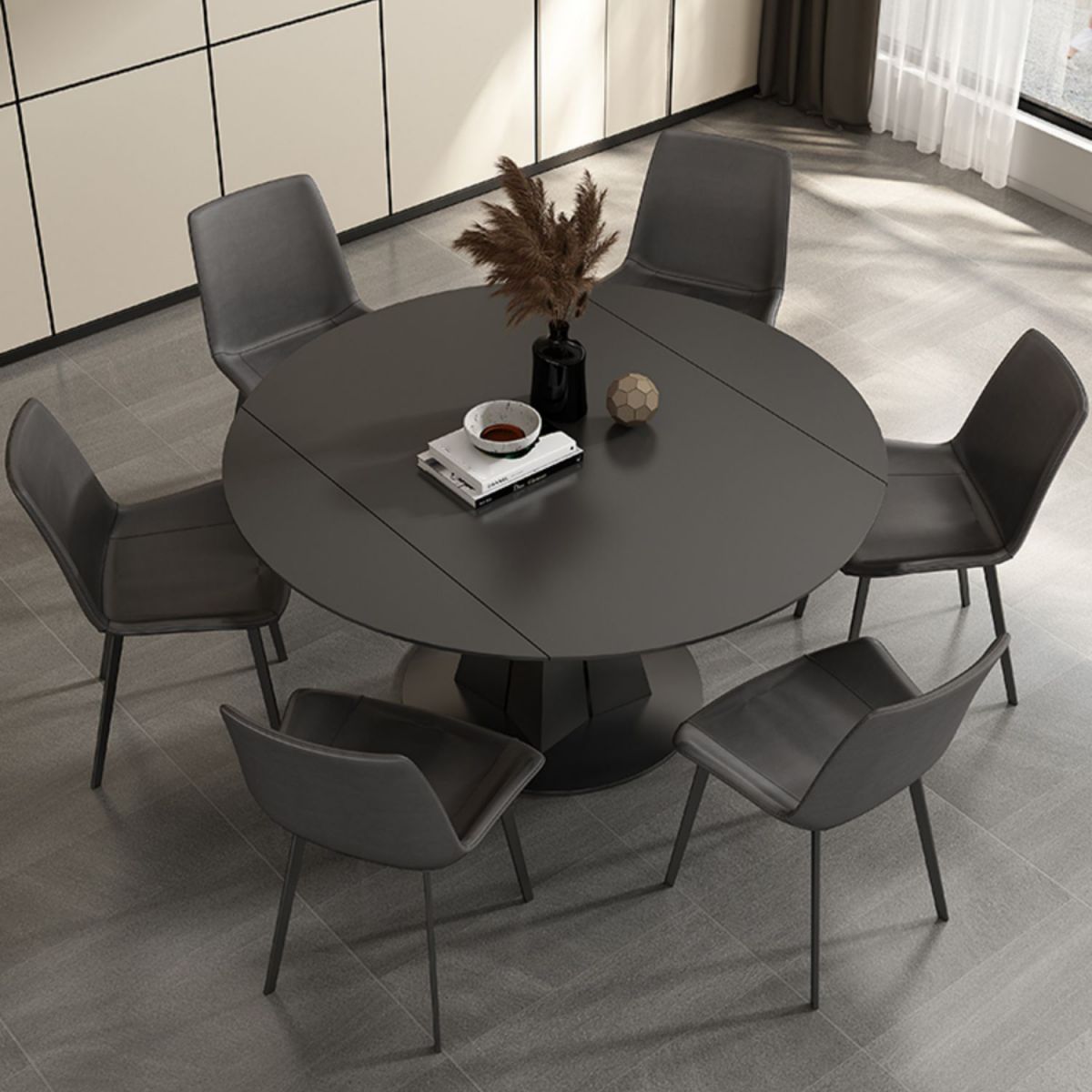 Folding Contemporary Dining Set with Sintered Stone Top Formal Dining Table Furniture