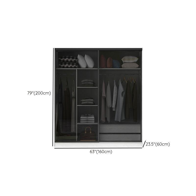 White Wardrobe with Grey Glass Doors Modern Storage Cabinet for Bedroom