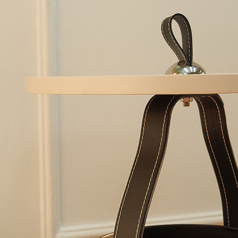 Contemporary Round Side End Table Leather Pedestal End Table