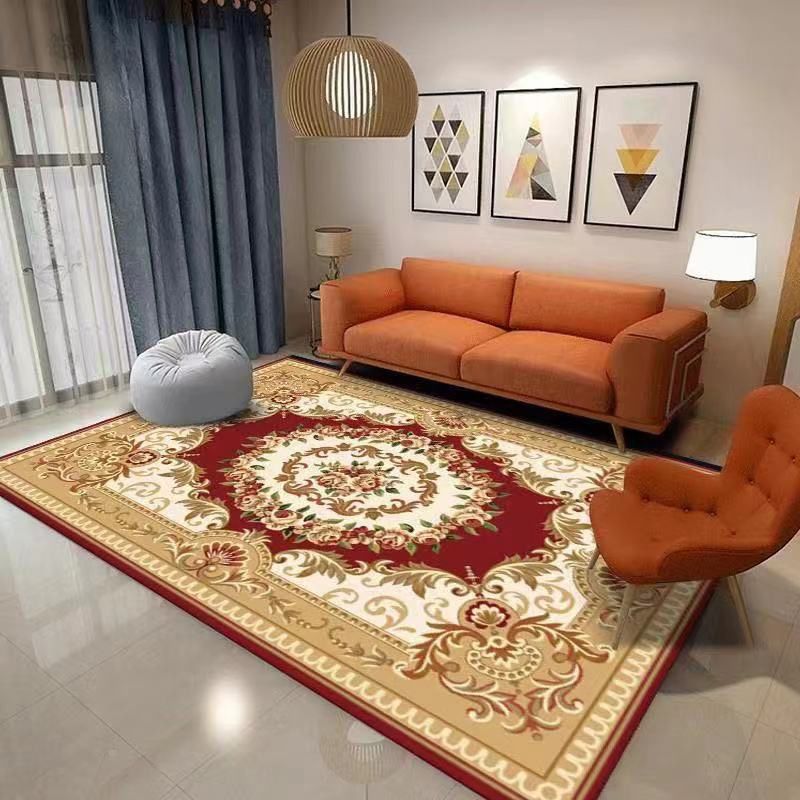Traditional Flower Pattern Carpet Polyester Indoor Carpet Stain Resistant Area Rug for Living Room