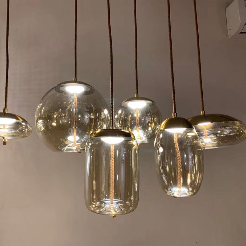 1 Light Mason Jar Pendant Light Modern Hand Blown Glass Shade Hanging Lamp for Living Room