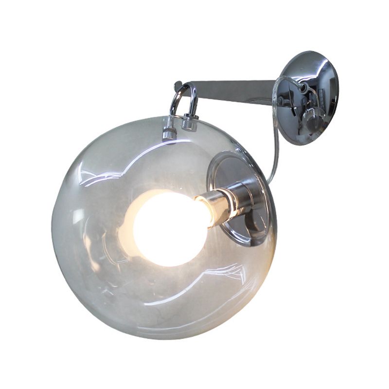 Industrial Metal Wall Light Silver Globe Wall Sconce with Glass for Bedroom
