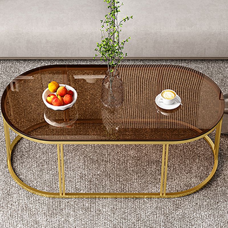 Oval Coffee Table with Glass Top and Frame Base for Living Room