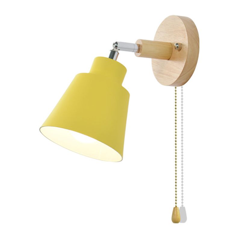 Macaron Style Wall Sconce 1-Light Wall Mount Lamp with Wood for Bedroom