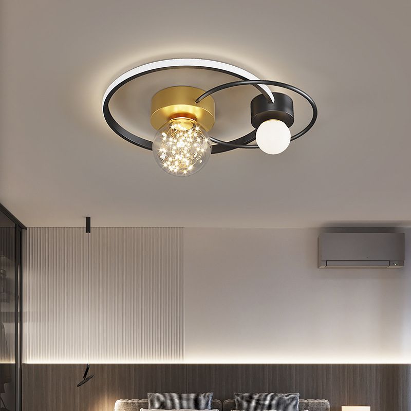 Trendy Modern Circular Plafond Lamp Clear Glass Bedroom LED Flush Mount in Zwart-Goud