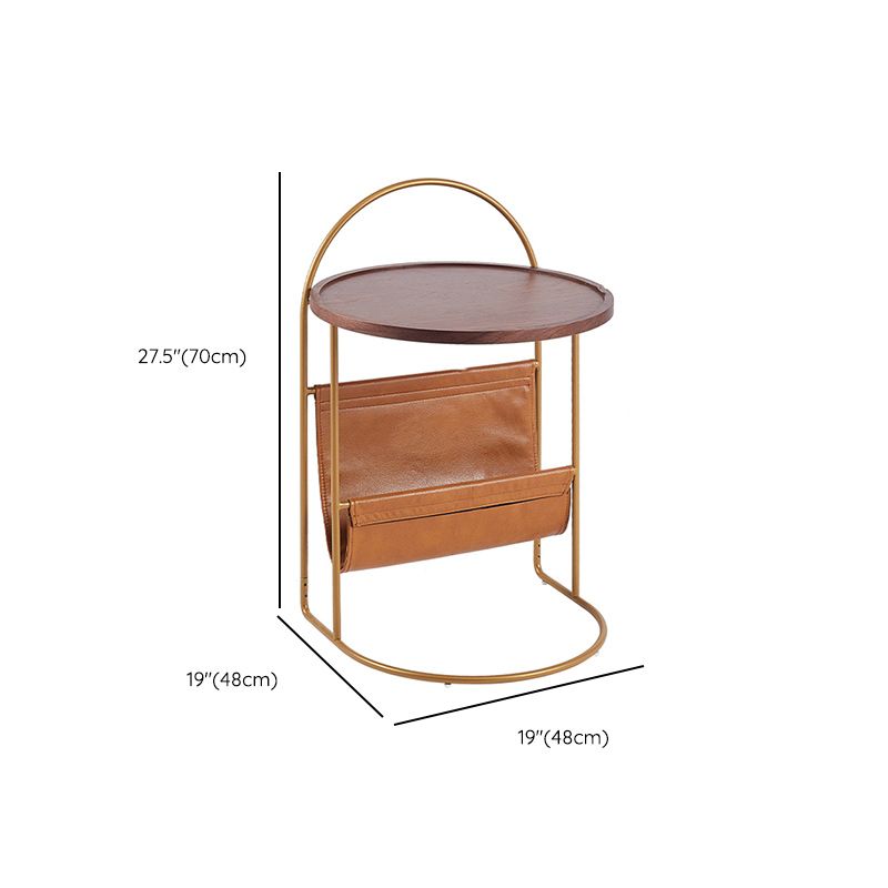 Solid Wood Side Table with Storage Round Tray Top Corner Table